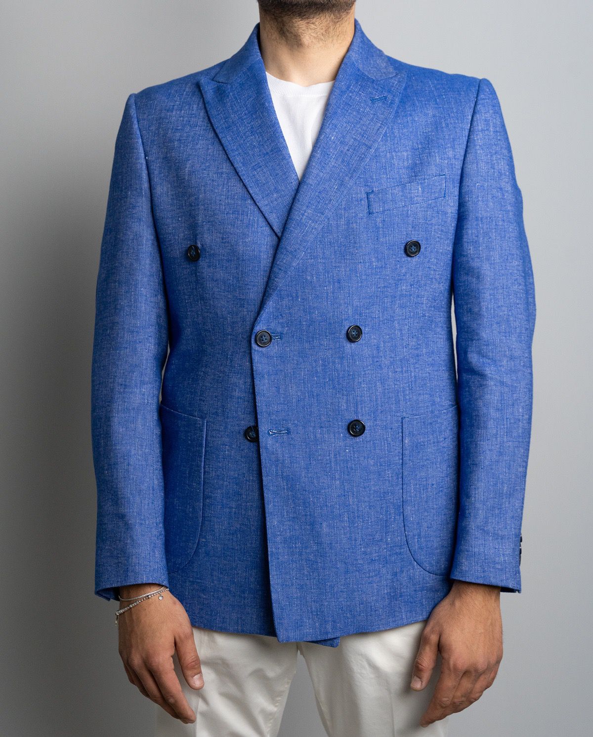 Giacca doppiopetto in cotone e lino