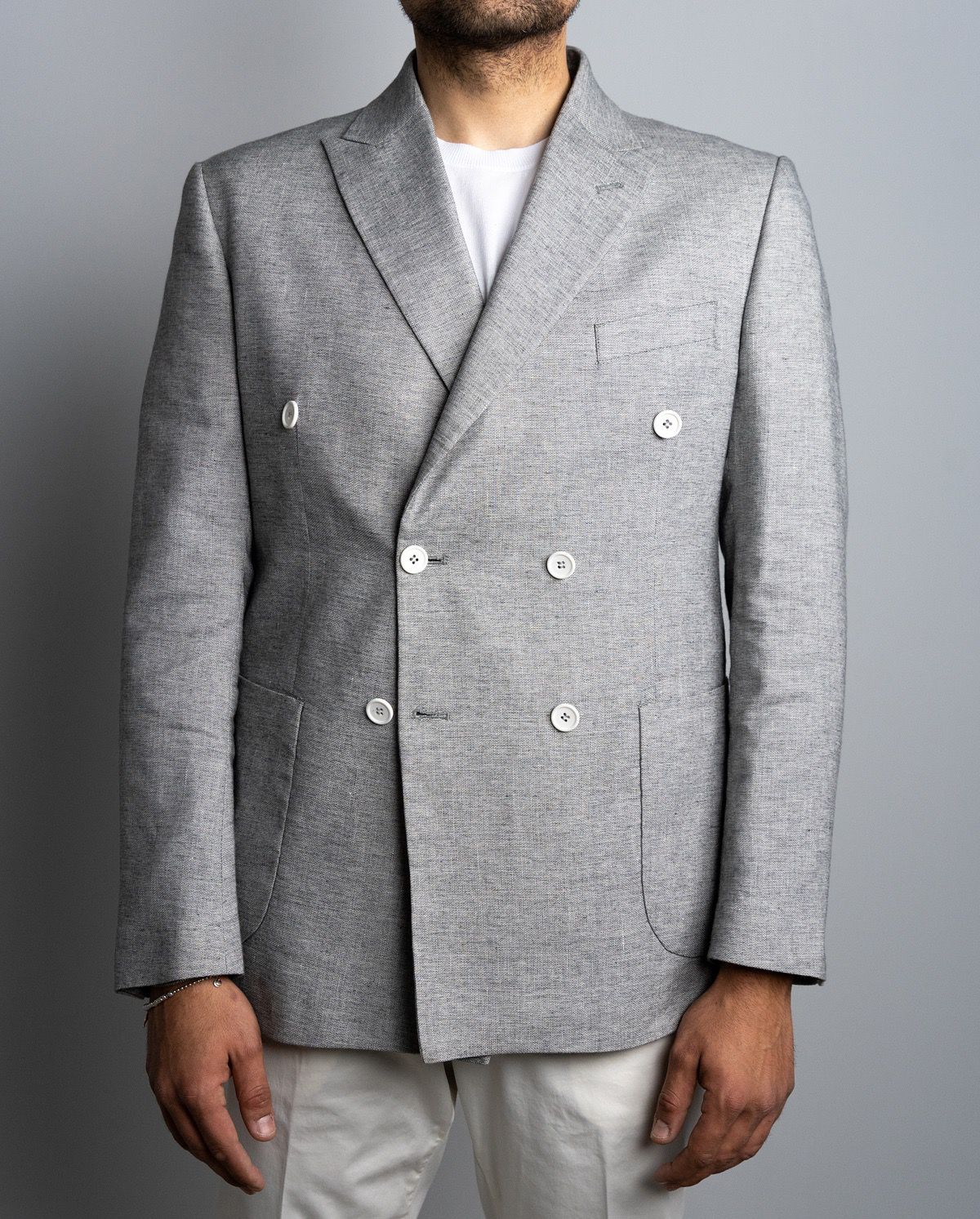 Giacca doppiopetto in cotone e lino