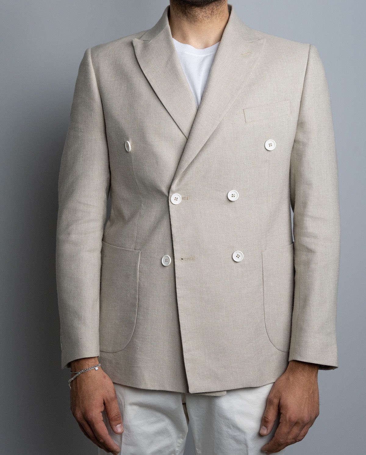 Giacca doppiopetto in cotone e lino