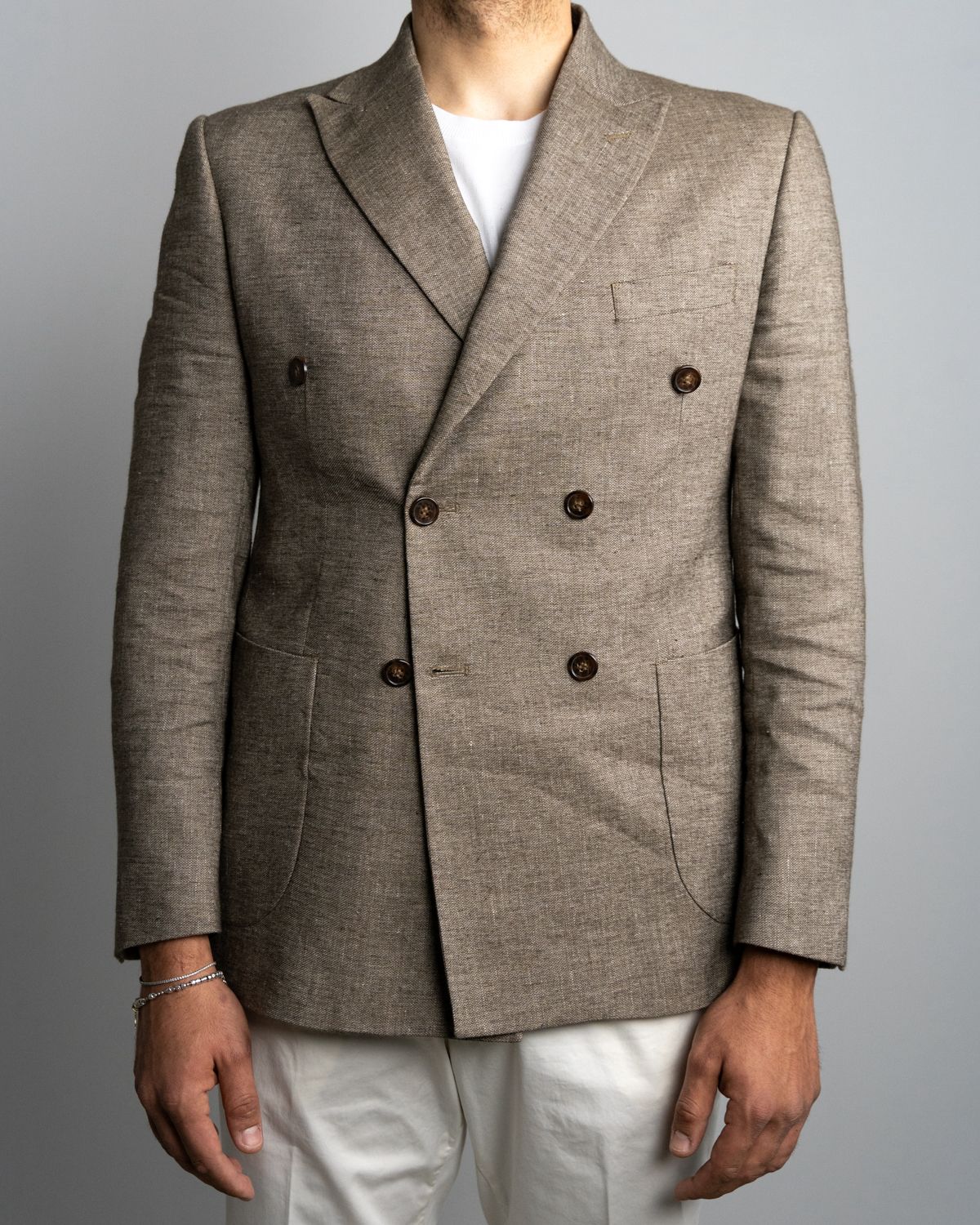 Giacca doppiopetto in cotone e lino