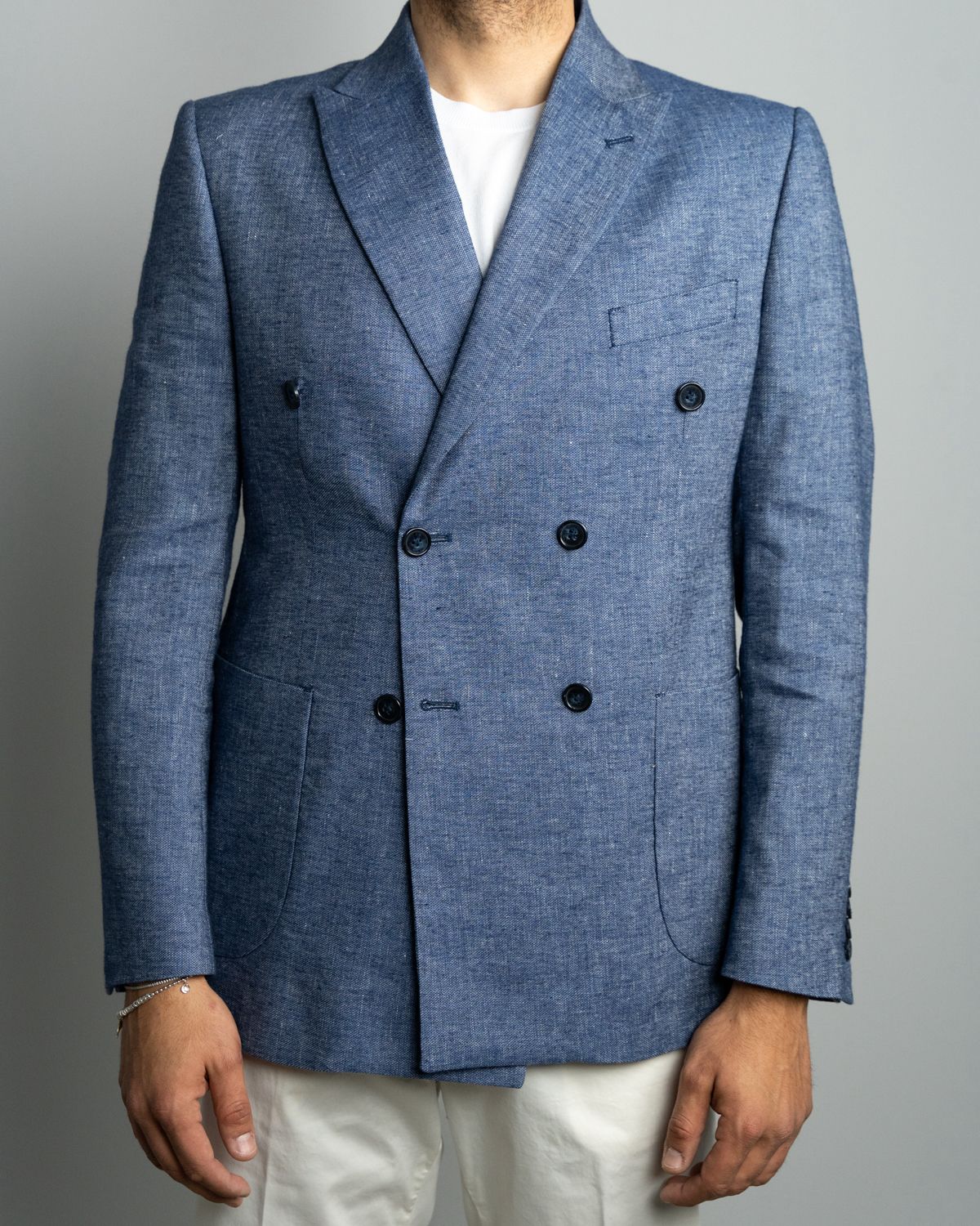 Giacca doppiopetto in cotone e lino